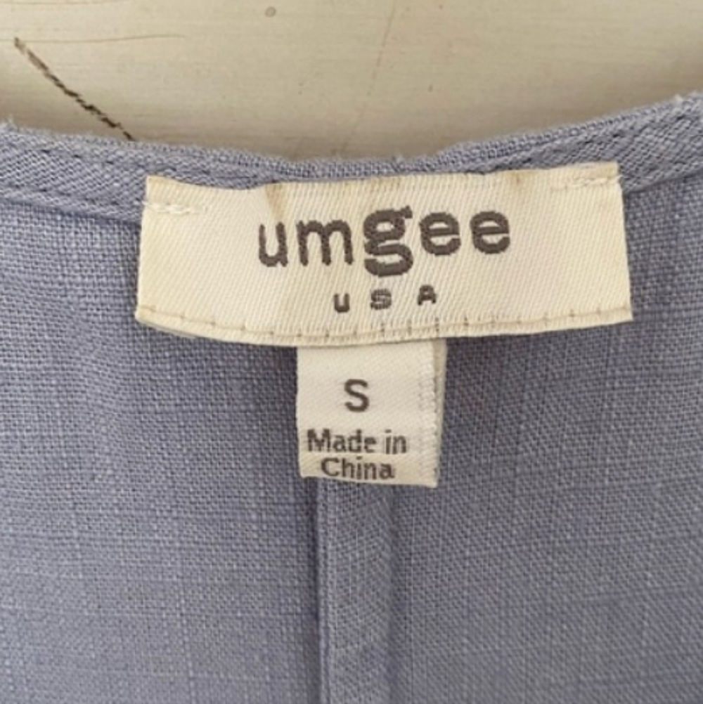 Umgee Light Blue Ruffle Sleeve Tunic Top Frayed Hem Linen Blend Size Small - Picture 3 of 4